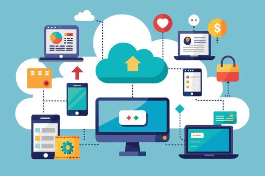 conectado dispositivos comunicado mediante nube informática vector