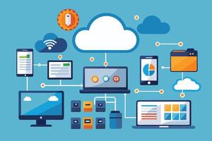 Cloud Computing Illustration With Multiple Devices Connected vector