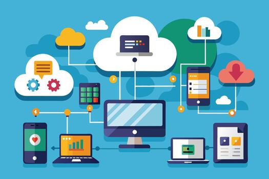 Cloud Computing Illustration Featuring Connected Devices vector