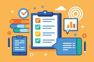 Completed Checklist With Checkmarks and Data Analysis vector