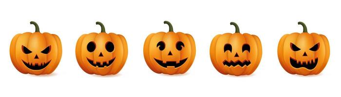 Set of Halloween Pumpkins with Different Expressions for icons and decorations isolated in white background vector