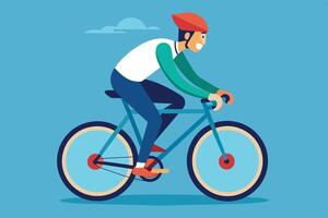Smiling Man Riding a Blue Bicycle on a Sunny Day vector