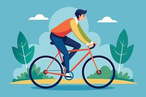 Man Riding Bicycle Through Park on Sunny Day vector