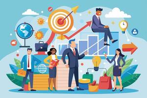 Diverse Business Team Collaborating Towards Growth and Success vector