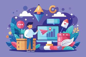 Man Presenting Digital Marketing Strategy On Computer Screen vector