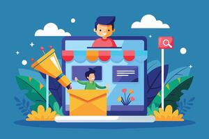 Digital Marketing Illustration Featuring A Man And A Website vector