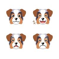 Set of character australian shepherd dog faces showing different emotions vector