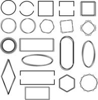 Collection of Various Geometric Shapes, Circles and Squares, in Array of Sizes and Styles, Minimalistic Symmetry. Frames and Borders. Monochrome Set. illustration vector