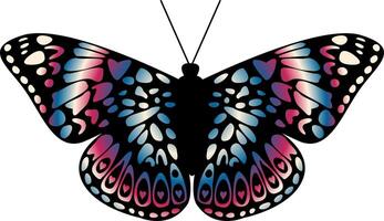 Intricate Colorful Gradient Butterfly Silhouette on a White Background. Nature Inspired, Wildlife, Symmetrical Design. Elegant Ornamental Wings. illustration vector