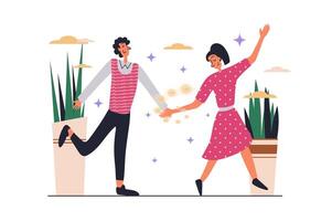 Channeling web concept with people scene in flat design. Man and woman touching with their palms, feeling emotional connection and mental together. illustration with character situation for web vector