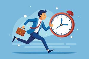 Businessman Running Late With Large Clock vector
