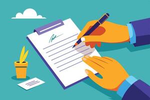 Person Signing a Document With a Pen vector