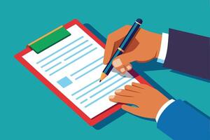 A Hand Signing A Document On A Clipboard vector