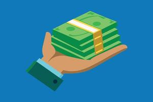 Hand Holding Stack of Cash With Blue Background vector
