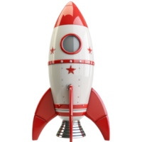 3D cartoon rocket, red and white stripes, launching pose, di-cut , isolated on background, perfect for space exploration themes. Rocket flying over cloud, Rocket launch. Business startup concept png