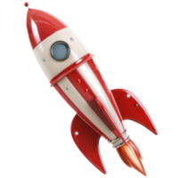 3D cartoon rocket, red and white stripes, launching pose, di-cut , isolated on background, perfect for space exploration themes. Rocket flying over cloud, Rocket launch. Business startup concept png