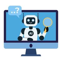 Ai chat bot on the computer monitor screen searching information vector