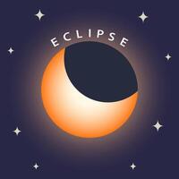 Partial solar eclipse with stars on blue background vector