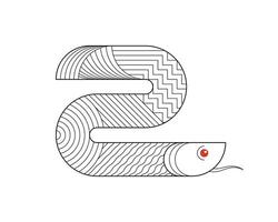 Abstract geometric Chinese snake zodiac symbol with art linear pattern. Asian sacred modern graphic shape mythic animal design of wisdom. Japanese traditional ancient serpent. eps vector