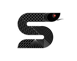 Abstract geometric Chinese snake zodiac black symbol with art linear pattern. Asian sacred style modern shape symbol design of wisdom. Japanese ancient serpent eps illustration vector