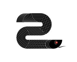 Abstract geometric Chinese snake zodiac black symbol with art linear pattern. Asian sacred modern shape symbol design of wisdom. Japanese ancient serpent eps reptile vector