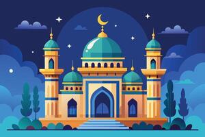 Nighttime View of a Mosque With a Crescent Moon vector