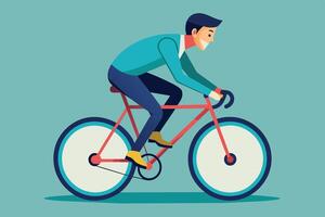 Smiling Man Riding Red Bicycle on Blue Background vector
