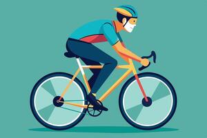 Man in Helmet and Face Mask Riding a Bicycle vector