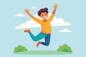 Happy Boy Jumping in the Park on a Sunny Day vector