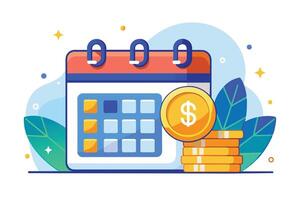 Calendar With Stack of Coins Illustration For Financial Planning vector