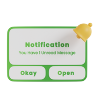 Notification Button 3D Icon. notification page with floating elements and business planning png