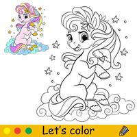 Coloring with color template cute pony vector