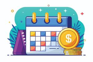 Colorful Calendar Illustration With Stack of Gold Coins vector
