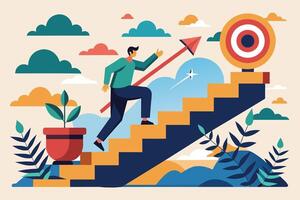 Man Climbing Stairs Towards Target Goal vector