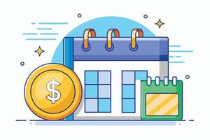 Calendar With Dollar Coin And Small Notepad vector