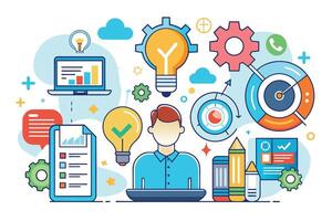Businessperson Working on Project With Checklist and Ideas vector