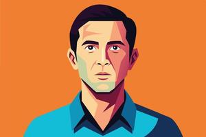 Digital Portrait of a Man With Serious Expression Against an Orange Background vector
