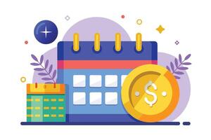 Colorful Calendar Illustration With Dollar Coin and a Plus Sign vector