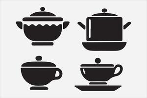 A Set of food icon Silhouette Illustration with white Background vector