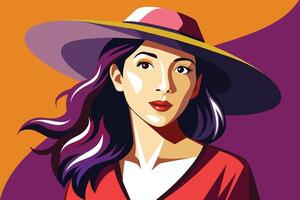 Woman Wearing a Wide-Brimmed Hat With Purple and Red Clothing vector
