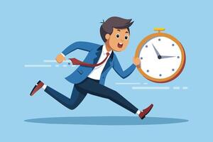 Businessman Running With Large Stopwatch in Hand vector