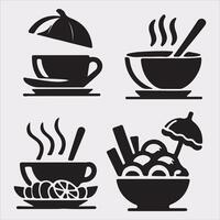 A Set of 4pcs food icon Silhouette Illustration with white Background vector