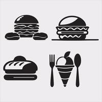 A Set of 4pcs food icon Silhouette Illustration with white Background vector