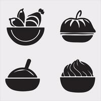 A Set of 4pcs food icon Silhouette Illustration with white Background vector