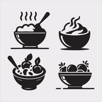 A Set of 4pcs food icon Silhouette Illustration with white Background vector
