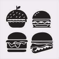 A Set of 4pcs food icon Silhouette Illustration with white Background vector