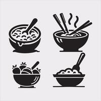 A Set of 4pcs food icon Silhouette Illustration with white Background vector