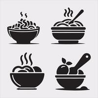 A Set of 4pcs food icon Silhouette Illustration with white Background vector