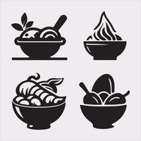 A Set of 4pcs food icon Silhouette Illustration with white Background vector