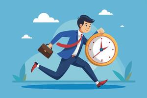 Businessman Running With Large Clock and Briefcase vector